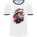 Cyberpunk Santa Claus Christmas Xmas Mens Ringer T-Shirt White/Navy Blue