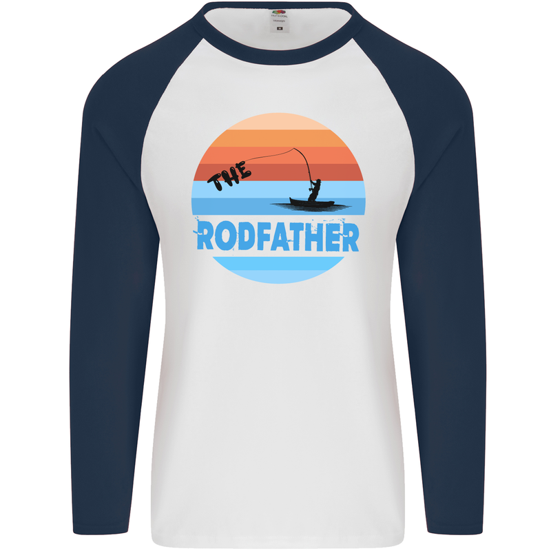 The Rodfather Funny Fishing Rod Father Mens L/S Baseball T-Shirt White/Navy Blue