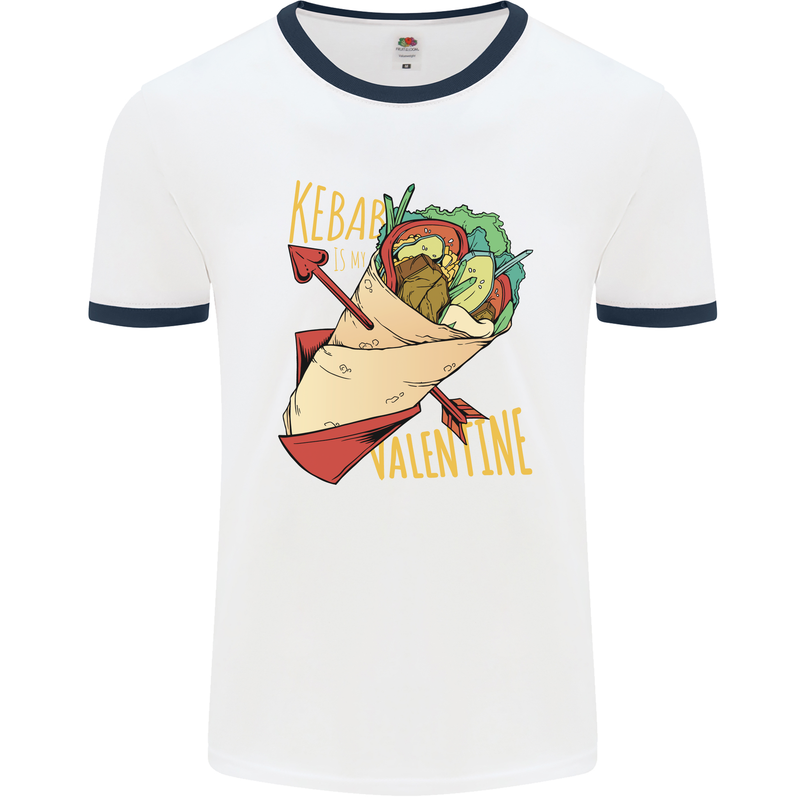 Singles Day Anti Valentines Day Kebab Mens Ringer T-Shirt White/Navy Blue