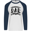 Fathers Day Baseball Dad Funny Mens L/S Baseball T-Shirt White/Navy Blue