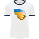 Curled Ukraine Flag Ukrainian Day Football Mens Ringer T-Shirt White/Navy Blue