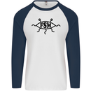 FSM Church Flying Spagetti Monster Atheist Mens L/S Baseball T-Shirt White/Navy Blue