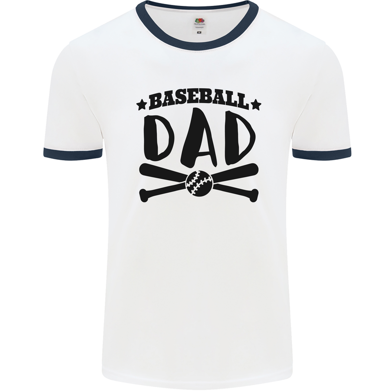 Fathers Day Baseball Dad Funny Mens Ringer T-Shirt White/Navy Blue