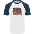 T-Rex Teacher Eat the Humans Dinosaur Funny Mens S/S Baseball T-Shirt White/Navy Blue