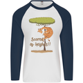 Scared of Heights Funny Giraffe Acrophobia Mens L/S Baseball T-Shirt White/Navy Blue