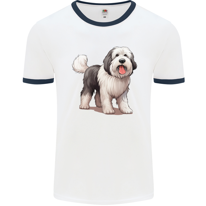 Old English Sheepdog Dog Mens Ringer T-Shirt White/Navy Blue