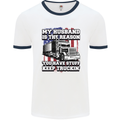 Truck Driver Funny USA Flag Lorry Driver Mens Ringer T-Shirt White/Navy Blue