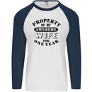 1st Wedding Anniversary 1 Year Funny Wife Mens L/S Baseball T-Shirt White/Navy Blue