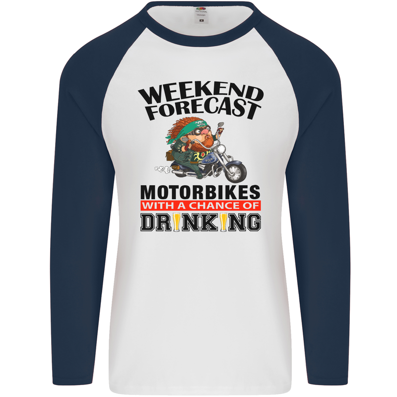 Weekend Forecast Motorbikes Mens L/S Baseball T-Shirt White/Navy Blue