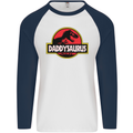 Daddysaurus Funny Father's Day Daddy Mens L/S Baseball T-Shirt White/Navy Blue