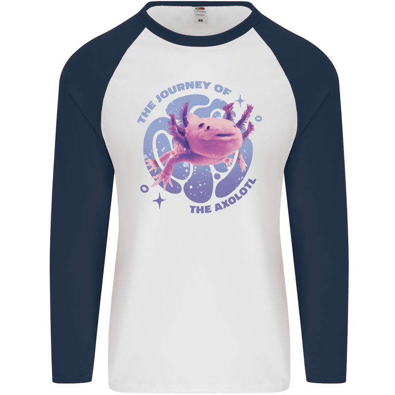 The Journey of the Axolotl Mens L/S Baseball T-Shirt White/Navy Blue