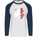 Torn Malta Flag Maltese Day Football Mens L/S Baseball T-Shirt White/Navy Blue