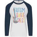 Autism Awareness Guitar Guitarist Mens L/S Baseball T-Shirt White/Navy Blue