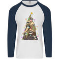 Christmas Sloth Tree Funny Xmas Mens L/S Baseball T-Shirt White/Navy Blue