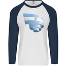 Curled Argentina Flag Argentinian Day Football Mens L/S Baseball T-Shirt White/Navy Blue