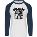 Viking Dad Funny Fathers Day Ragnar Odin Mens L/S Baseball T-Shirt White/Navy Blue