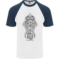 Black Mandala Art Elephant Mens S/S Baseball T-Shirt White/Navy Blue