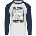 Part Cotton Part Cat Hair Funny Mens L/S Baseball T-Shirt White/Navy Blue