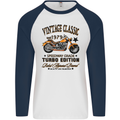 Vintage Classic Motorcycle Motorbike Biker Mens L/S Baseball T-Shirt White/Navy Blue