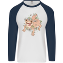 Gekko With Flowers Lizards Gecko Mens L/S Baseball T-Shirt White/Navy Blue
