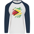 Torn Guyana Flag Guyanese Day Football Mens L/S Baseball T-Shirt White/Navy Blue