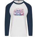 Zombie Cat Rabbit Bear Halloween Gothic Mens L/S Baseball T-Shirt White/Navy Blue