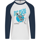 Rock & Roll Forever Air Guitar Skeleton Skull Mens L/S Baseball T-Shirt White/Navy Blue