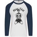 Muay Thai Fighter Mixed Martial Arts MMA Mens L/S Baseball T-Shirt White/Navy Blue