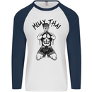 Muay Thai Fighter Mixed Martial Arts MMA Mens L/S Baseball T-Shirt White/Navy Blue