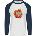 The of Polish Flag Fire Effect Poland Mens L/S Baseball T-Shirt White/Navy Blue