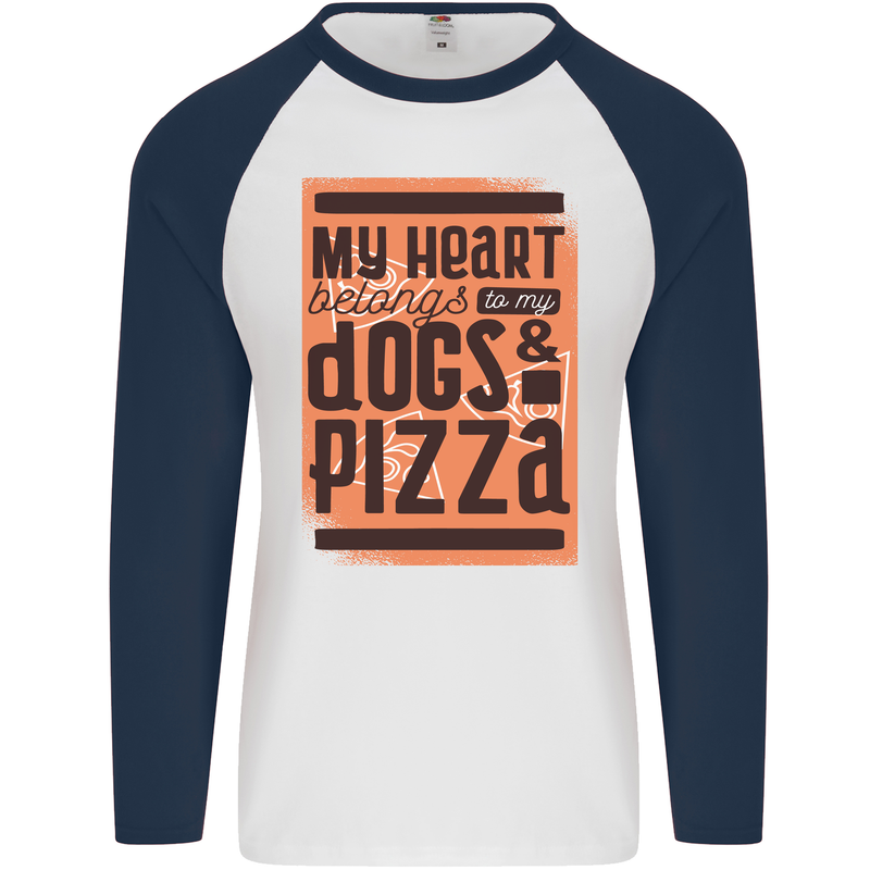 My Heart Belongs to Dogs & Pizza Funny Mens L/S Baseball T-Shirt White/Navy Blue