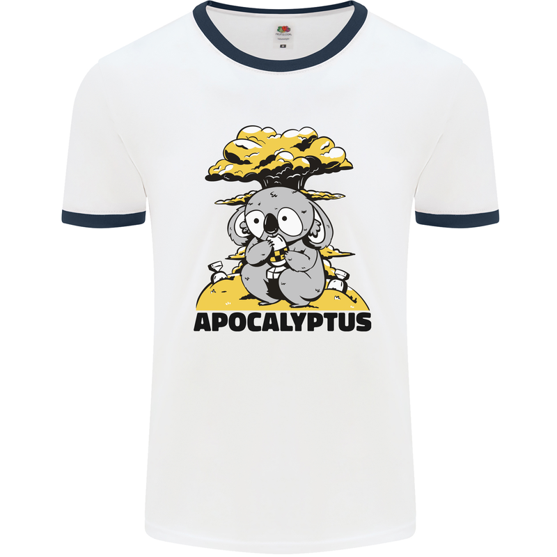 Apocalyptus Koala Bear Climate Change Armageddon Mens Ringer T-Shirt White/Navy Blue