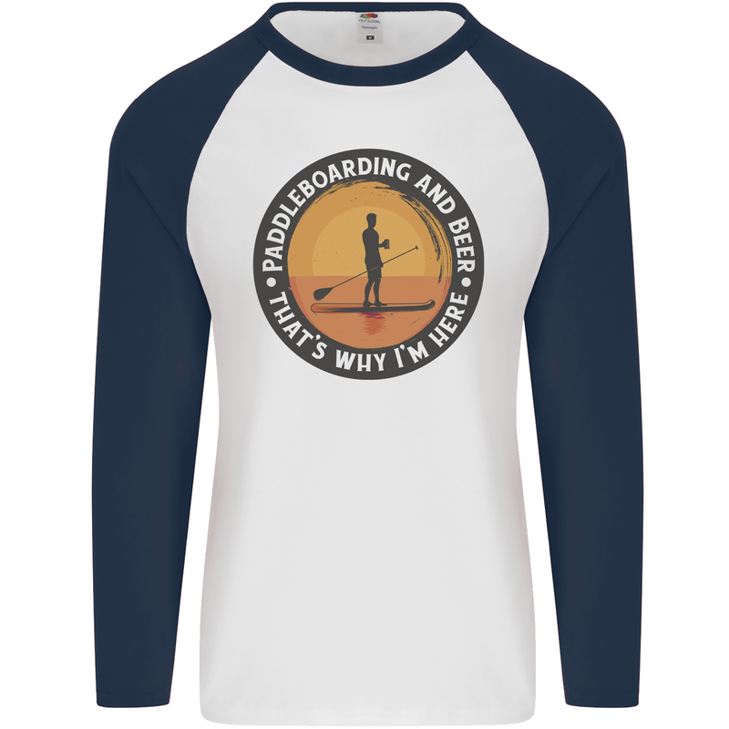 Paddleboarding & Beer Funny Paddleboard Mens L/S Baseball T-Shirt White/Navy Blue