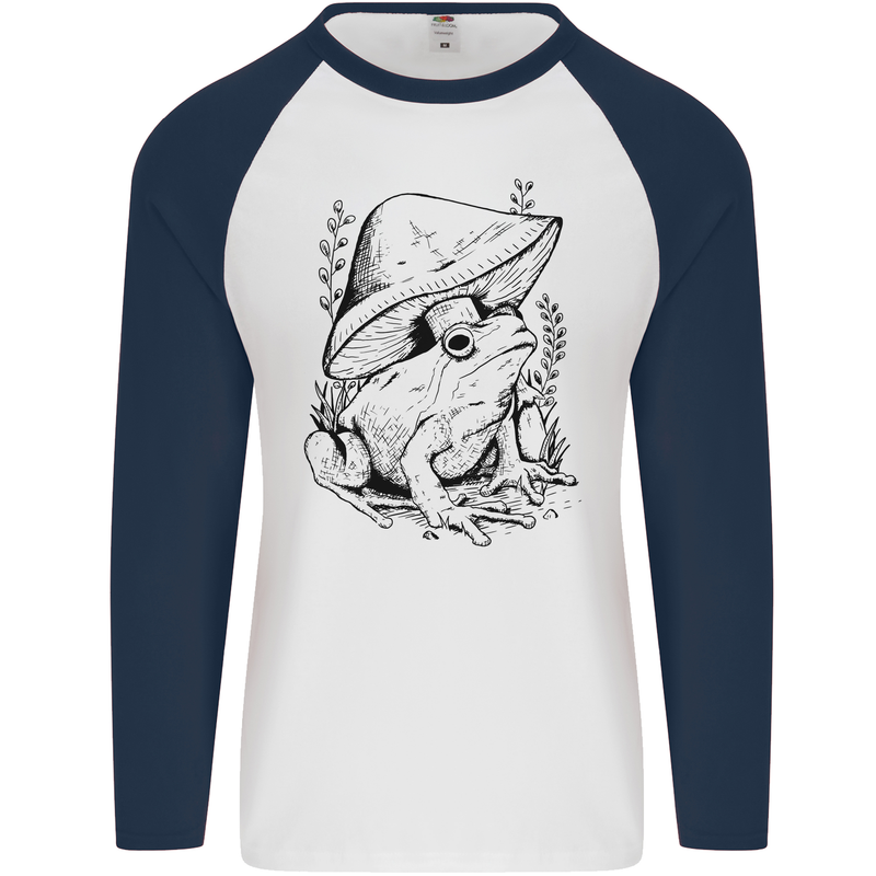 Wildlife Ecology a Frog and a Toadstool Mens L/S Baseball T-Shirt White/Navy Blue