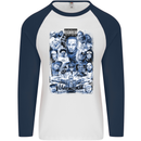 Rap Music Collage Gangster Hip Hop Mens L/S Baseball T-Shirt White/Navy Blue