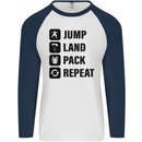 Skydiving Jump Land Pack Funny Skydiver Mens L/S Baseball T-Shirt White/Navy Blue