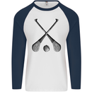 Hurling Bats and Ball Mens L/S Baseball T-Shirt White/Navy Blue