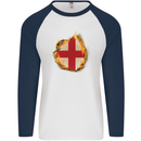 The St. George's Cross English Flag England Mens L/S Baseball T-Shirt White/Navy Blue
