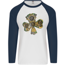 Steampunk Shamrock Mens L/S Baseball T-Shirt White/Navy Blue