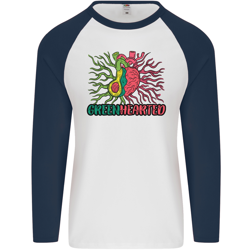 Healthy Green Hearted Avocado Funny Health Mens L/S Baseball T-Shirt White/Navy Blue
