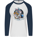 Space Bunny Funny Astronaut Space Rabbit Mens L/S Baseball T-Shirt White/Navy Blue
