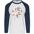 Chinese Zodiac Shengxiao Year of the Goat Mens L/S Baseball T-Shirt White/Navy Blue