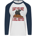 Can't Bullsh!t a Bullshiter Funny Offensive Mens L/S Baseball T-Shirt White/Navy Blue