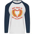 Hot Dog Anti Valentines Day Single Funny Mens L/S Baseball T-Shirt White/Navy Blue