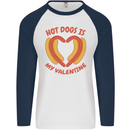 Hot Dog Anti Valentines Day Single Funny Mens L/S Baseball T-Shirt White/Navy Blue