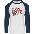 Love Cycling Funny Bicycle Bike Mens L/S Baseball T-Shirt White/Navy Blue