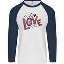 Love Cycling Funny Bicycle Bike Mens L/S Baseball T-Shirt White/Navy Blue