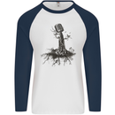 Microphone Tree Music Singing Singer Mens L/S Baseball T-Shirt White/Navy Blue
