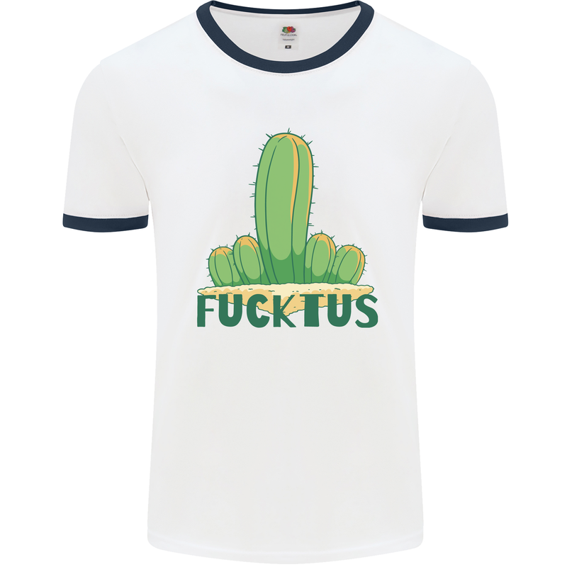 Fucktus Funny Cactus House Plants Offensive Mens Ringer T-Shirt White/Navy Blue