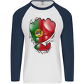 Gym Portuguese Flag Ripped Muscles Portugal Mens L/S Baseball T-Shirt White/Navy Blue